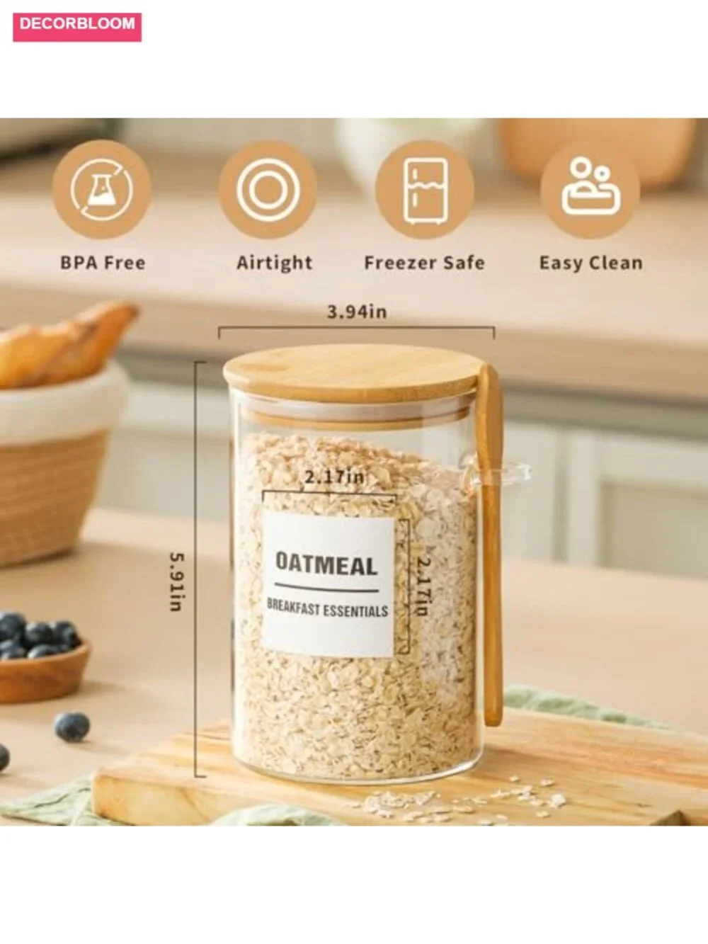 6 Pack 32oz Glass Jars with Bamboo Lids, Airtight Food Storage Canisters